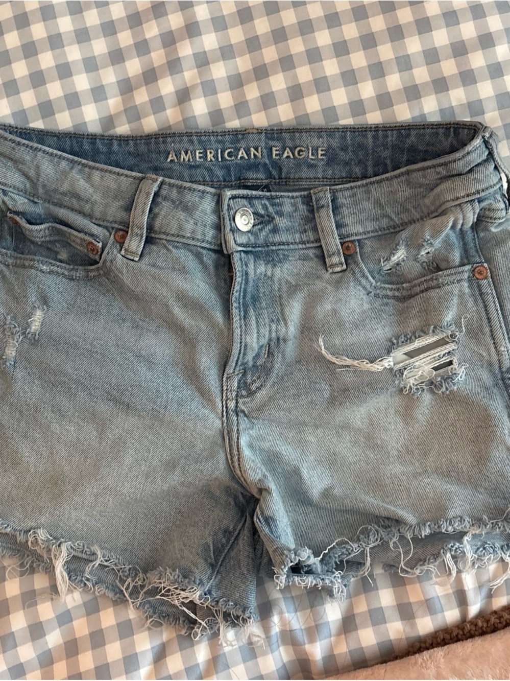 American Eagle Outfitters Light Blue Distressed Denim Shorts